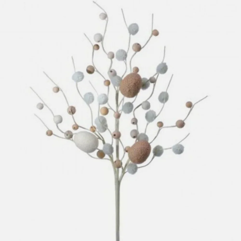 Burlap Egg and Wood Beach Spray 23 Inch Easter Stem Spring Decoration Pick